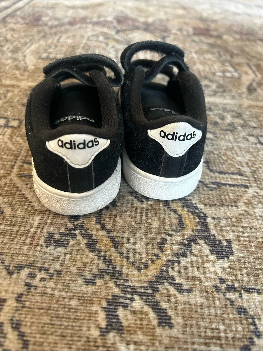 adidas Black Kids Suede Sneakers with White Stripes